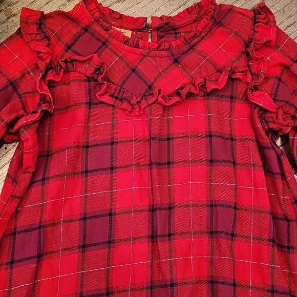Red Plaid Ruffle Dress Lomg Sleeve Size L Wrangler Girls Excellent New Condition - Picture 5 of 11
